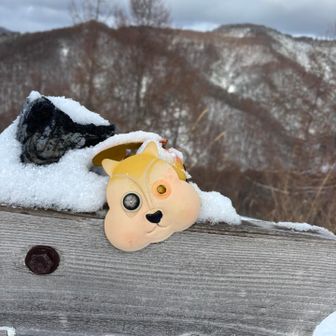 誰かの忘れ物かしらね、左はズリ山の象徴の石炭、この辺りも炭鉱が盛んでした