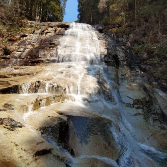不動滝の正面から。足元ツルツル