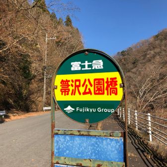 箒沢公園橋バス停に到着！
意外と早く下山したので、まだ13:34だ。どうしよ。