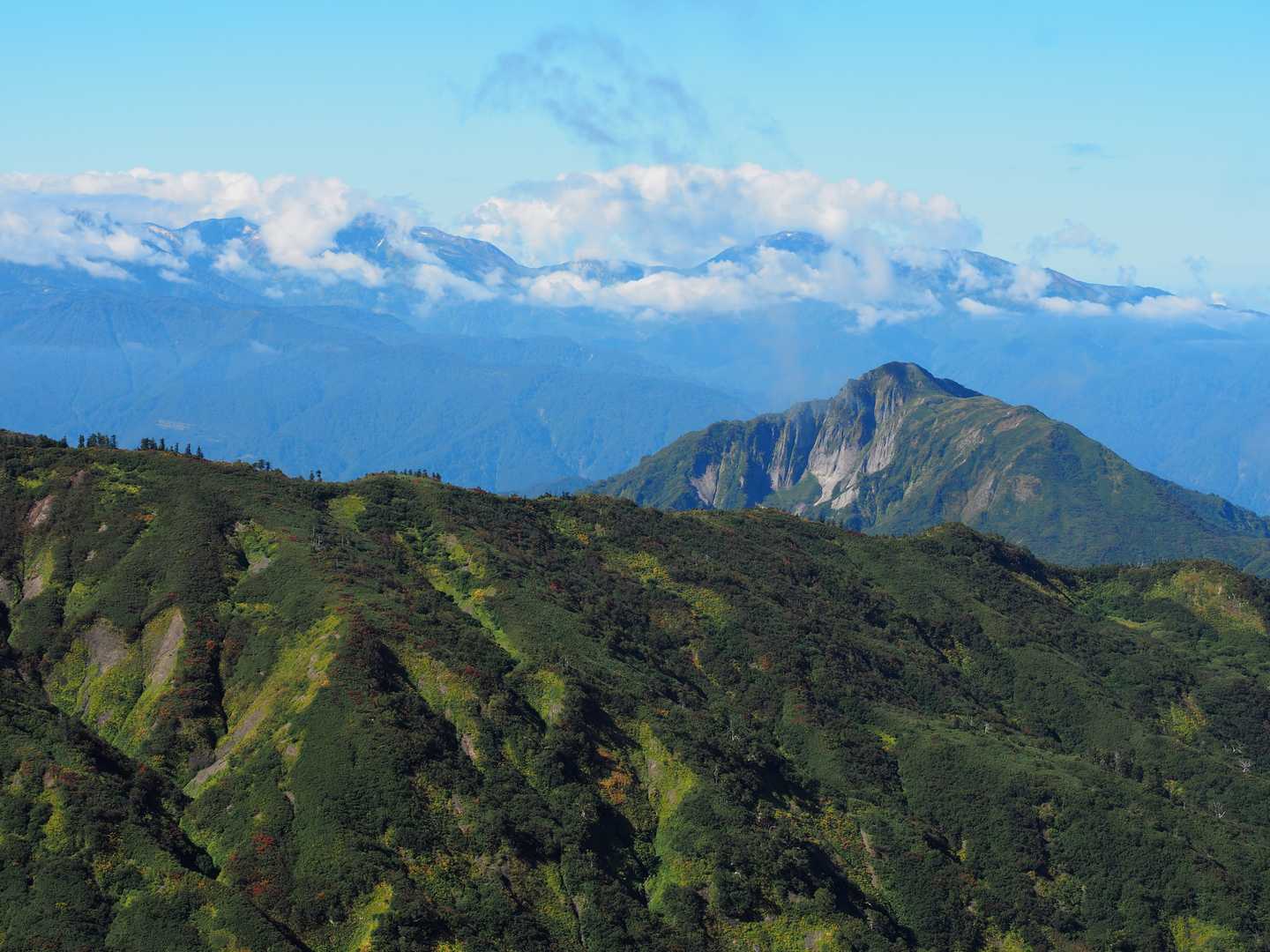 雨飾山
奥に雲がかった北アルプス