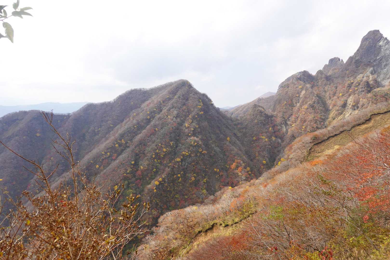 南峰もぽつりぽつりと黄葉しています