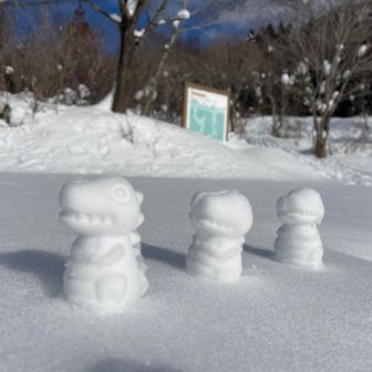 夏の駐車場まで降りて来た！
疲れたので休憩がてら雪遊び🦖