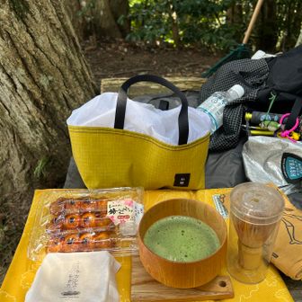 野点🍵お茶菓子はシーラカンスもなか。お団子は持ち帰り。