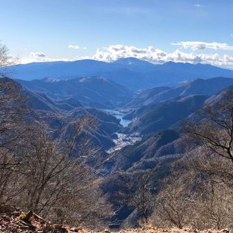箒沢権現山からの眺め。
丹沢湖が眼下に見えます！
奥は箱根の早雲山の煙💨