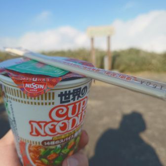 ので、久々の山頂ヌードル。
お湯は朝家で沸かしたので流石のサーモス山専用でもちょいぬるめ。