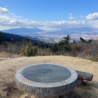 遊歩道経由で、足柄城址公園🏯に到着
御殿場市の街並みと左奥には越前岳と愛鷹山
この時、富士山は完全に雲隠れ状態
もし寝過ごしてなかったら、矢倉岳山頂に到着してる頃でした