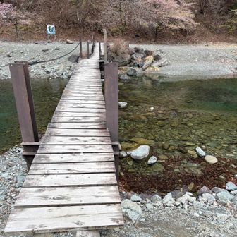 キャンプ場の川を渡ると登山口
川の水がめっちゃ澄んでる✨