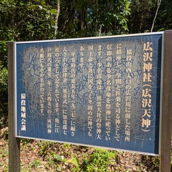 広沢神社前　スクナヒコを祀る　オオクニヌシの息子の一人でヤマト政権に国譲りをする側の神　学問と医薬をつかさどるというが猿投山は蛇毒で死んだ大碓命やマダニもいるし皮肉な？神様とも思ってしまう　