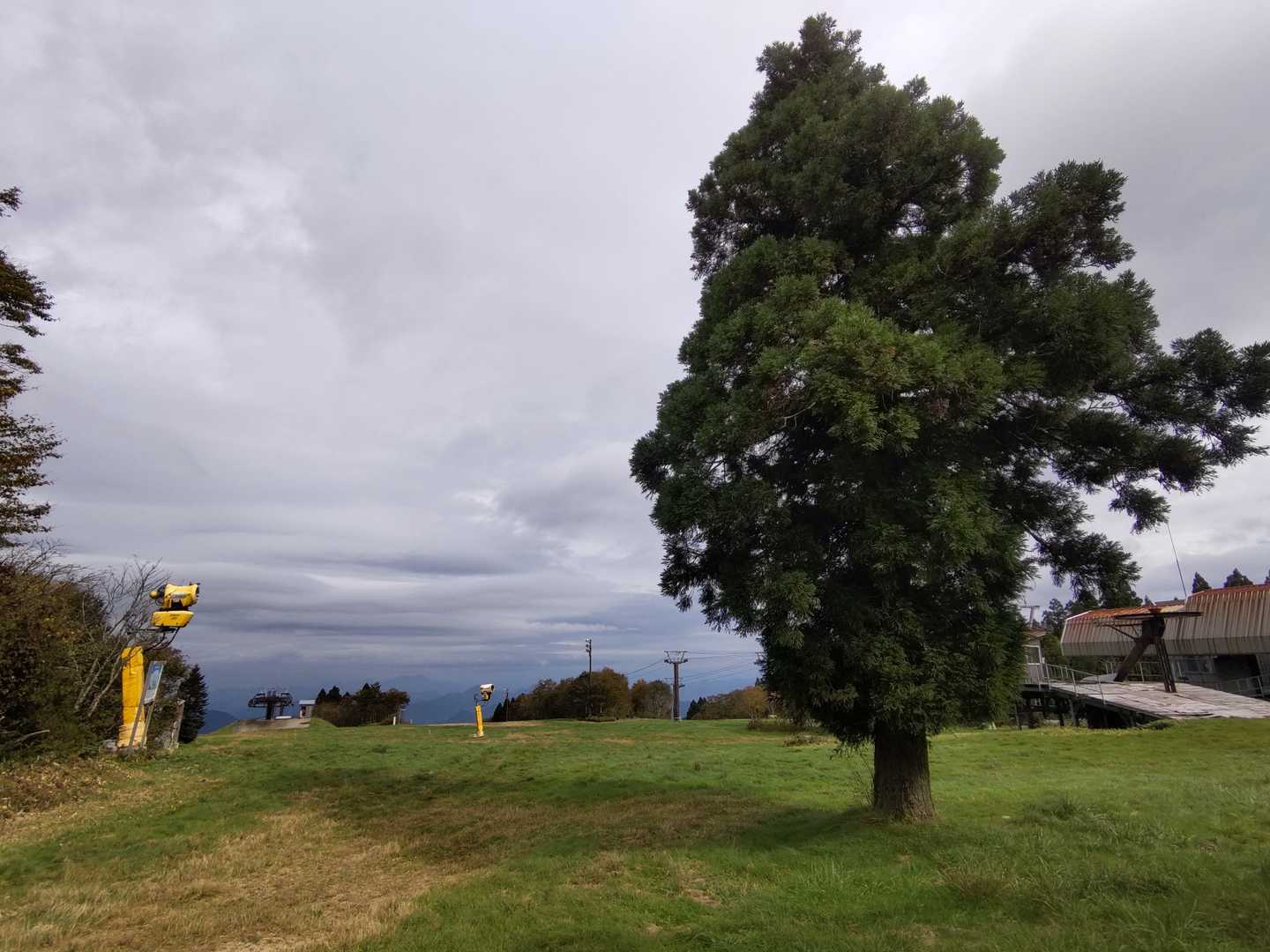 同形山の山頂到着😄
YAMAPの示す山頂はこの辺り。標識、三角点とも見あたらず。
瑞穂ハイランドスキー場🎿のリフトあり。