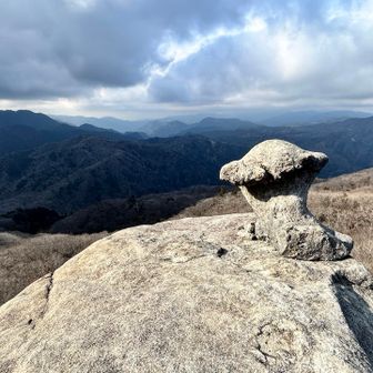 岩に登ったのですが爆風すぎて撤退💦　
風で落とされそうになる。

キノコ岩って言って有名な場所みたいです😊