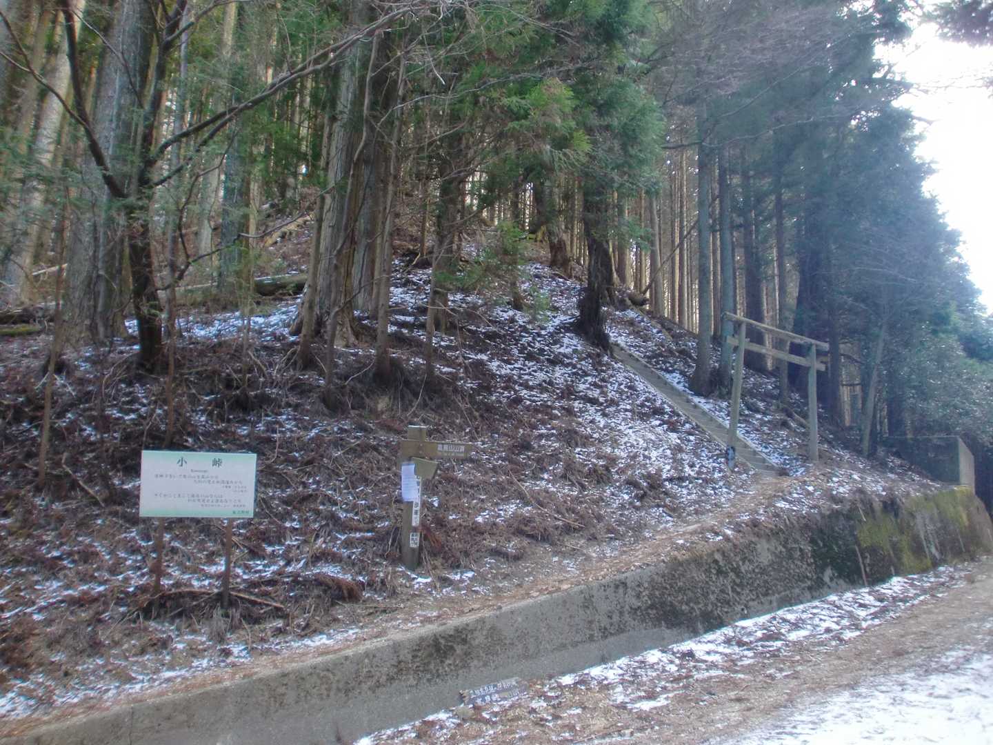約1時間の杉林が続き小峠到着
ここでチェーンスパイク装着