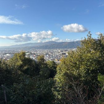 双ケ岡（ならびがおか）山頂から
嵐山方面の眺望
花園駅から30分ほどで‥