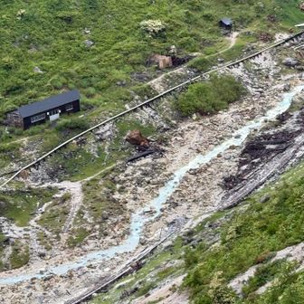 分岐まで戻ると、眼下には源泉が流れています。
エクストリーム温泉体験チームは自然の温泉に入れたのかな