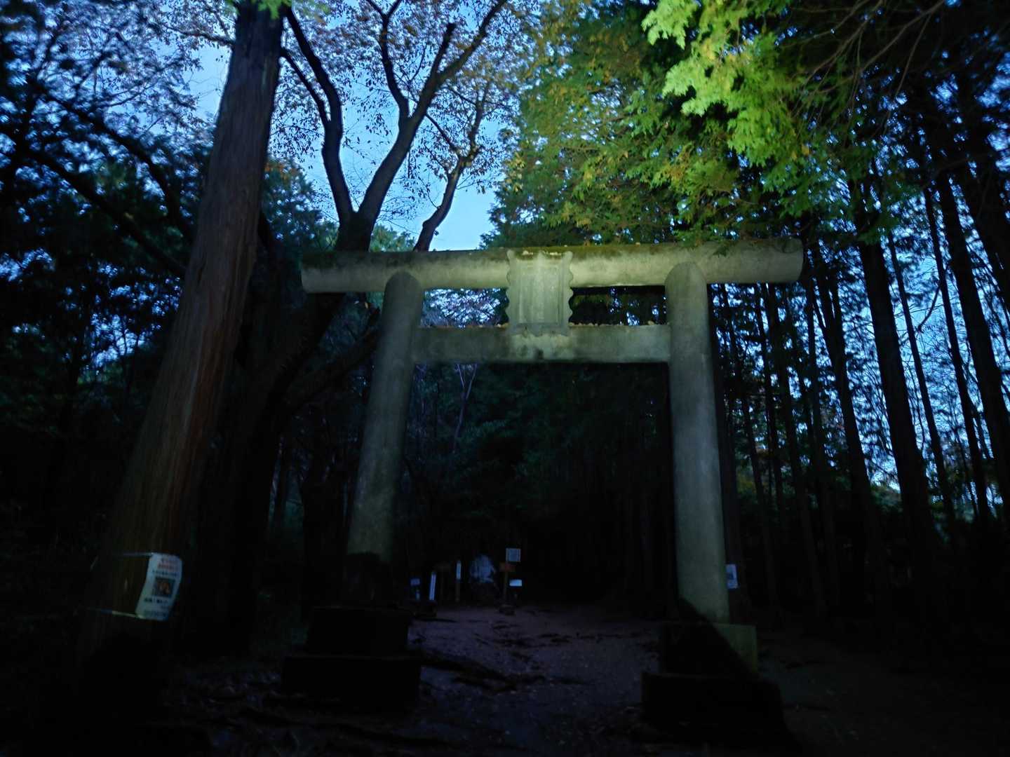 まだ暗いのでヘッドライトを点けて出発。一の鳥居