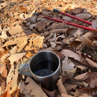 落ち葉とコーヒー☕️ごちそうさま😋