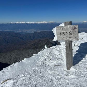 ついた！！冬期3000m峰3座目！

ピッケル持ってきてたけどアイゼン+ポールで問題なかった
ピッケル装備してた人は結構いた
