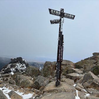 東天狗岳山頂。爆風🌀、写真におさめるのが精一杯💦