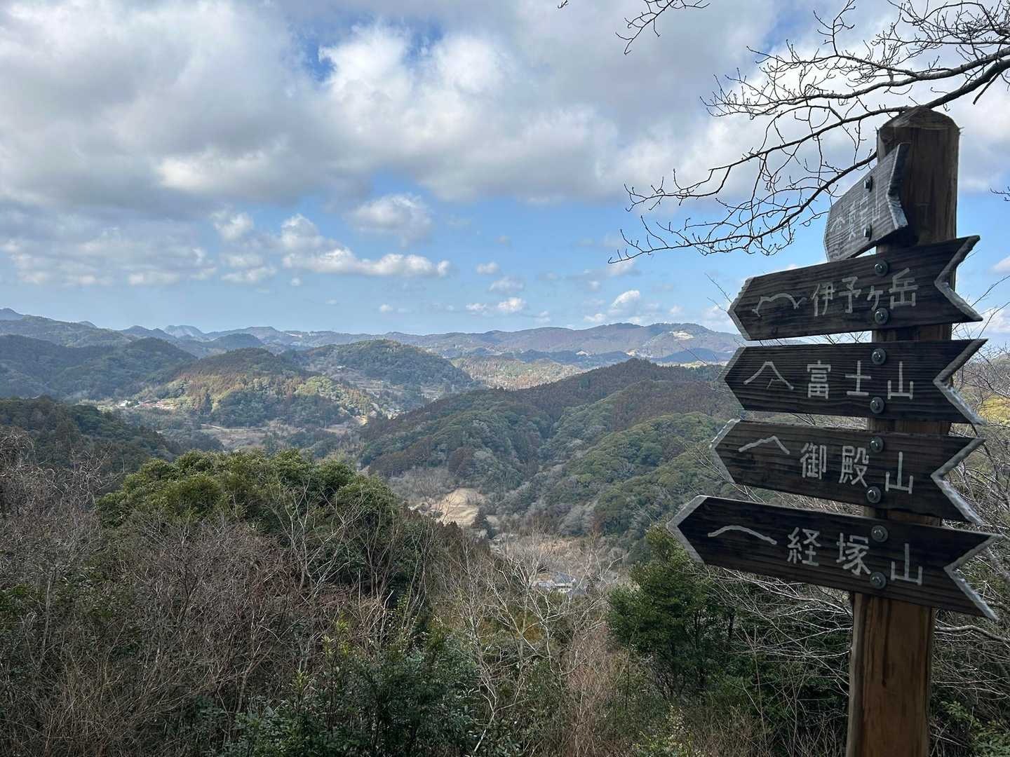 次の展望台、こちらも景色良し　山の形を描いてくれてる看板がcute❣️