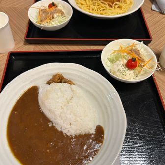 14時までの徳沢園の昼食に間に合うようダッシュしましたが、13時以降はカレーとピザ、13時半以降はピザのみでいずれも終了、、
たまたま見つけた小梨平食堂でやっとの思いでご飯です。美味しかった、、
