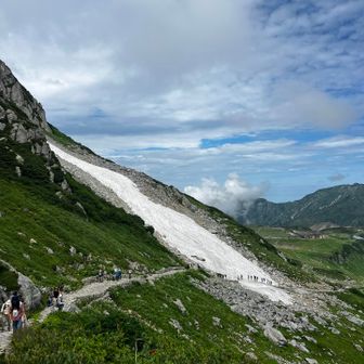 遠くから雪渓を見る。