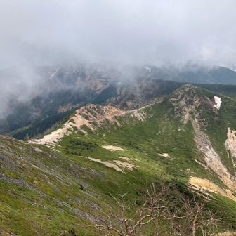 根石岳の稜線。何人かが歩いていました。