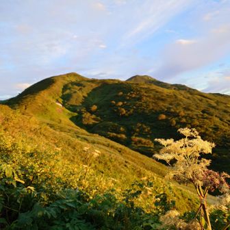 飯豊山方向のモルゲン✨️⛰️✨️
右奥の山の上が本山小屋付近で飯豊山山頂は見えません
山頂はその奥です