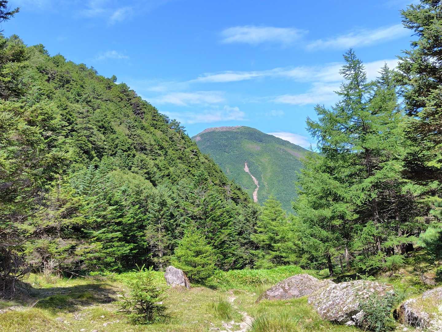 蓼科山を正面に見ながら歩く