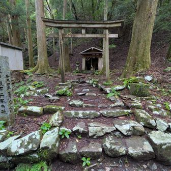 湯川神社跡、この周辺は過去に集落があったようで、いたる所に石垣が残っていたり、村人が生活していた雰囲気を感じました