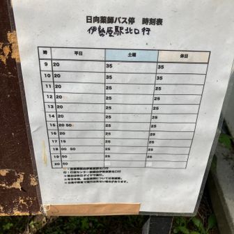 日向薬師バス停のバスの時刻表あるけど、調べた時刻と違うから最新ではなさそう