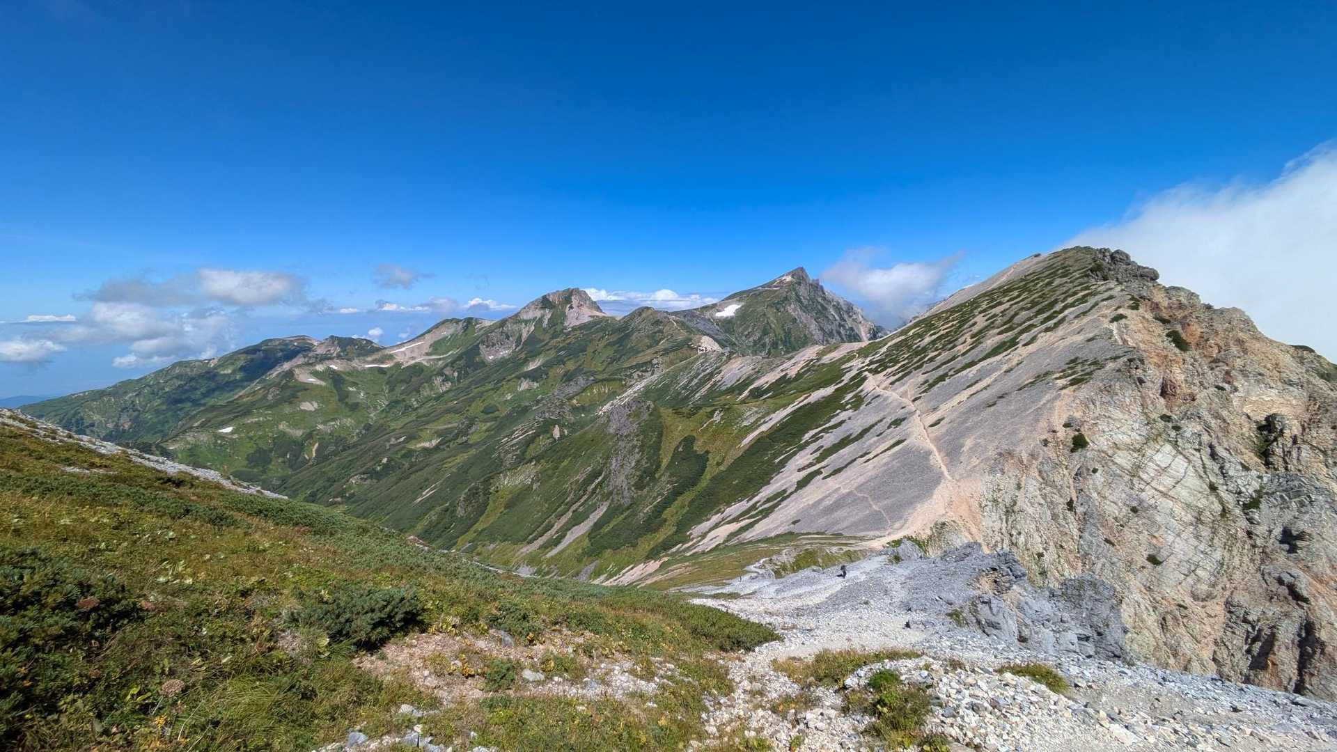 自然園駅-栂池登山道入口-天狗原-乗鞍岳-船越の頭-小蓮華 縦走コースの写真