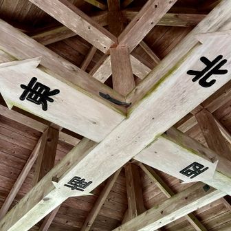 東屋の天井に東西南北