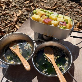 固形燃料が劣化していたり、マッチがしけてたりなかなか上手くいかず、バーナーに切りかえました