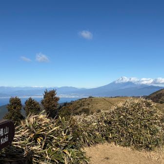 古稀山山頂の富士山。雲が…
