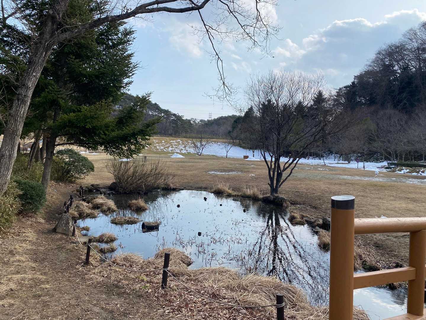 散策路にも雪が残っているところがあり、滑りやすくなっていました。