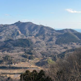 鹿狼山と右奥に太平洋の水平線
ここから太平洋は亘理地塁山地に阻まれて見えないと思ってた