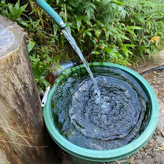 小屋まで湧水が引かれ、ありがたい