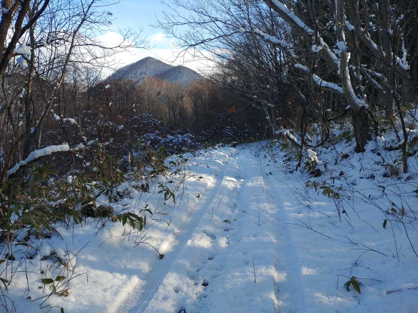 序盤からハッキリ庄司山見える😊

来るときスライドしたジムニーの方
登山道に車で入ってたみたい
チャレンジャーだな😵