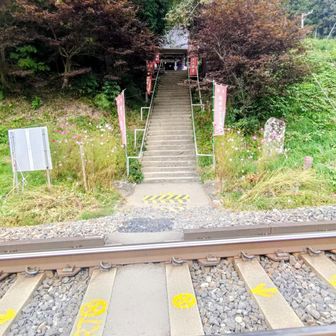 鳥居をくぐって、まずは線路がありました