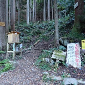 登山開始　登って行くと廃屋がある