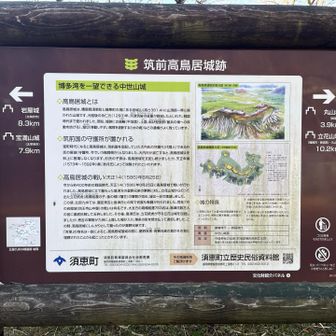 高鳥居城の説明🏯室町時代には筑前国の守護所が置かれていたそう。最後は島津方の星野兄弟が守っていたが、秀吉側の立花宗茂に一日で攻め落とされた。きっと岩屋城で亡くなった父高橋紹運の仇を取ったんだね🙁

