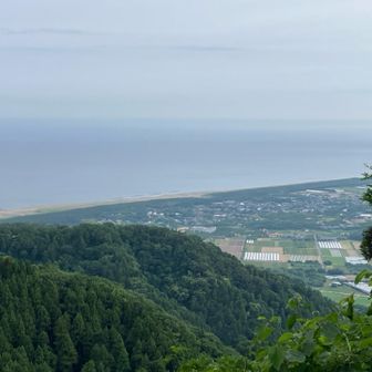 霞んでいるが、穏やかな海