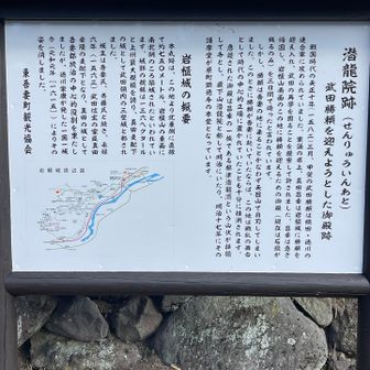 潜龍院跡。
真田昌幸が武田勝頼をここに迎え入れようとしていたのかぁ。もし勝頼が吾妻まで辿り着けたら岩櫃城で籠城戦になっていたかもしれない。
ここで昌幸が奇策を展開したかもしれないなんてことを考えつつ下山。