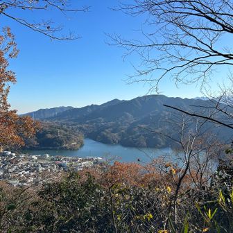 相模湖見えたー！ゴールの相模湖駅はもうすぐ。