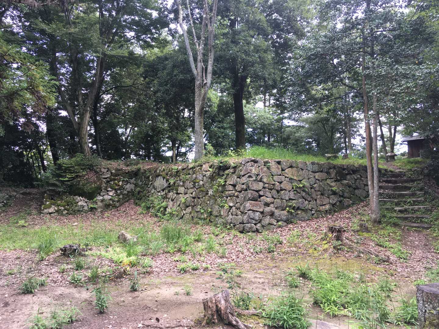 二の丸より本丸の石垣を観察。野面積ですね。左右から階段を上ります。