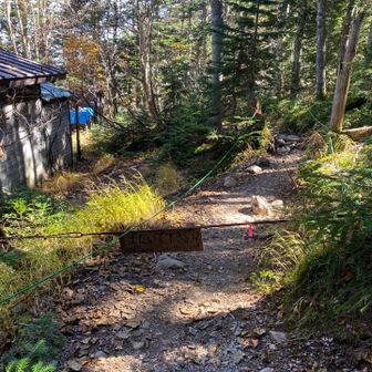 おそらく、小屋を固定するためのワイヤーだが、引っかかる人もいるかも？