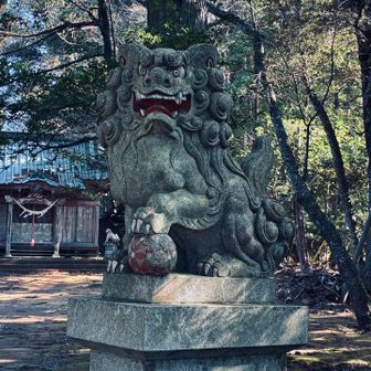 大福山の頂上には立派な狛犬のある白鳥神社が