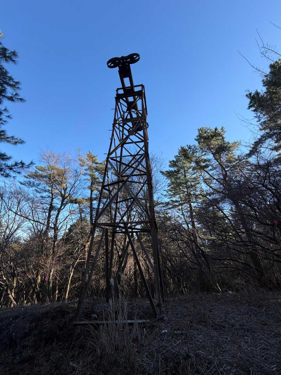 およそ50年前に大雄山から明神ヶ岳までリフトを通す計画をして途中まで支柱を建てたけど、計画が頓挫してしまい、そのまま残されてしまったそうな。