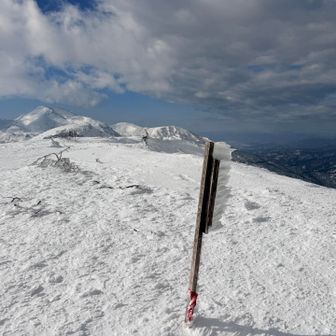 後ろには乗鞍岳🏔️
この後、すぐに曇り出した。

風が強く、気温はマイナス11度
寒くてすぐに下山