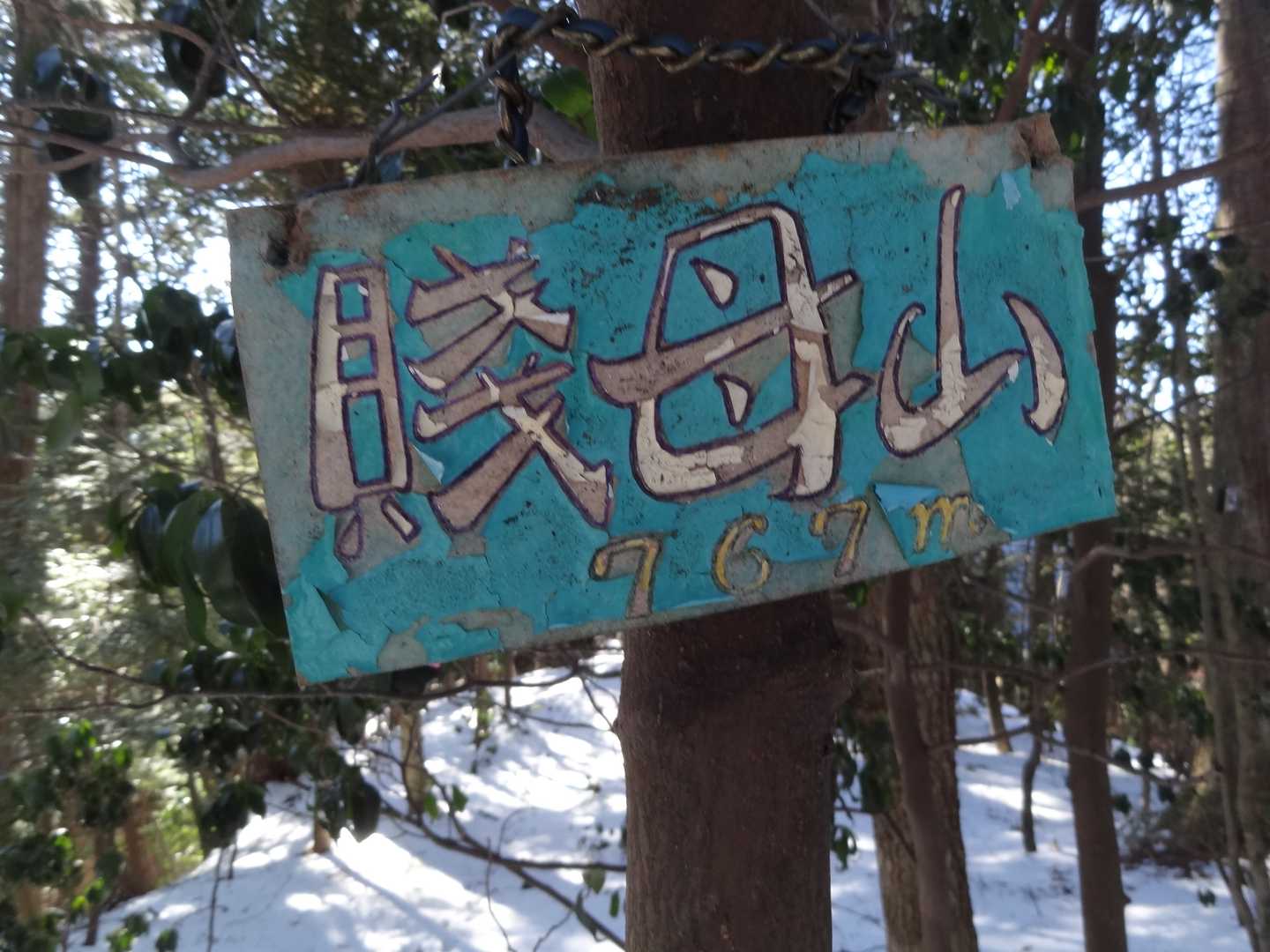 賤母山山頂
東濃地方の山でよく見られるカワイイ看板があった