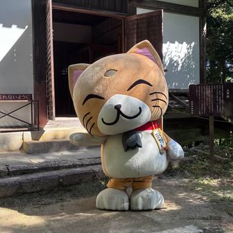幸運にも寺のPR動画作成中だったため来訪していたゆるキャラがいた。笠やん（京都府相楽郡笠置町をPRする、妖怪・猫又をモチーフにしたご当地キャラクター）とのこと